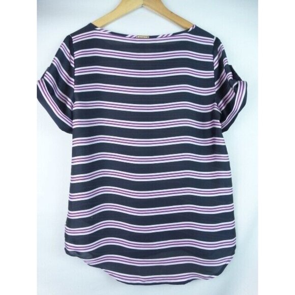 Michael Michael Kors Women's Top Size 6 Blue Striped Short Sleeve Blouse - Picture 7 of 8